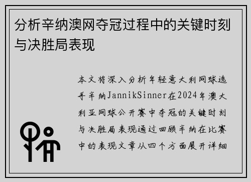 分析辛纳澳网夺冠过程中的关键时刻与决胜局表现